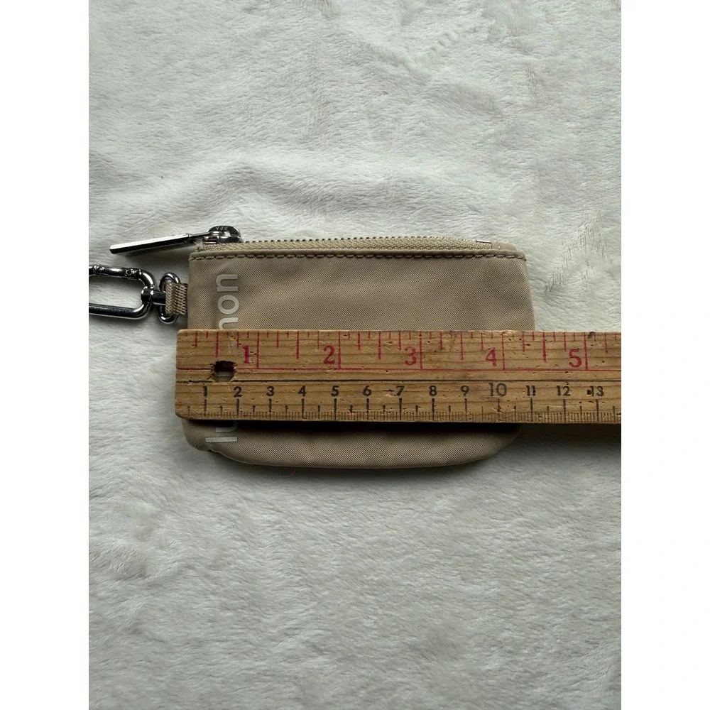 Lululemon Nano Pouch Tan Beige Keychain Coin Purse Wallet Mini Bag Silver Clip